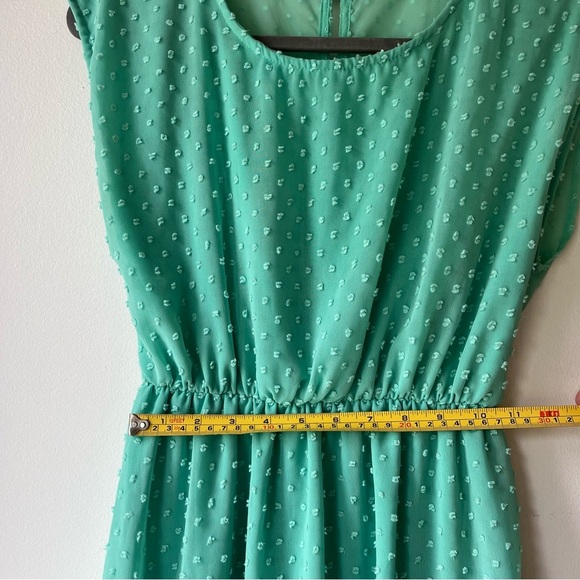 Tea n Rose Green Swiss Dot Cap Sleeve Elastic Waist Dress Small Made in USA - Picture 7 of 11